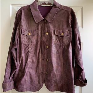 Purple snake print jacket with bronze buttons